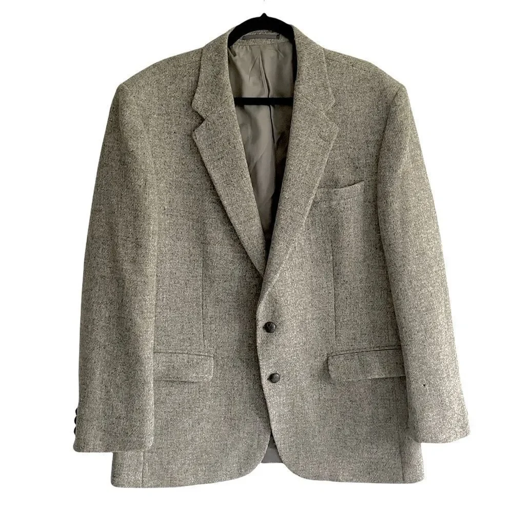 HARRIS TWEED Vintage Hand Woven Scotland Wool Blazer Grey 46L
